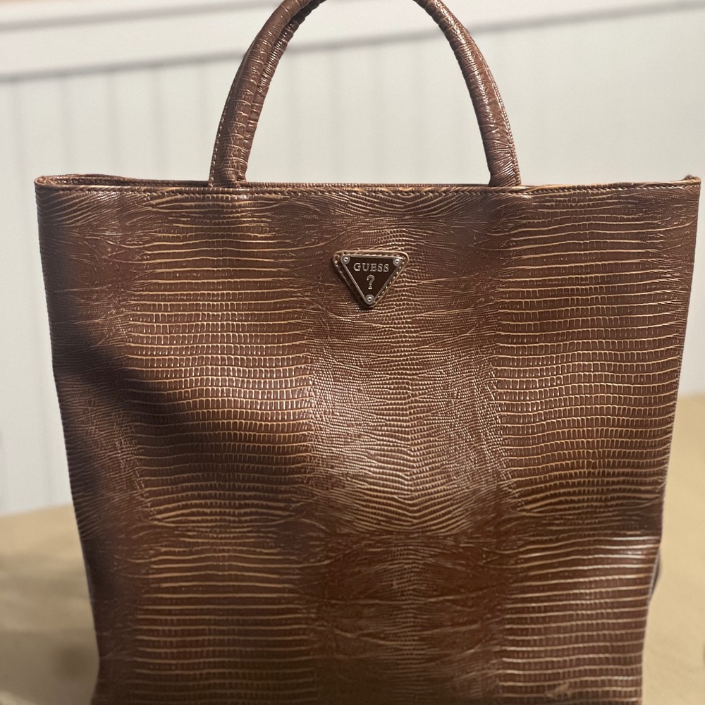 Guess leather crocodile tote purse